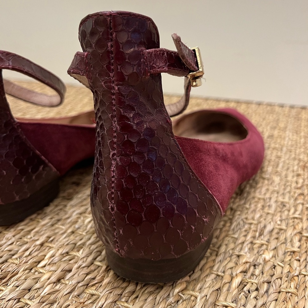 Louise et Cie Burgundy Suede Ballet Flats with Textured Leather Ankle Strap - Picture 4 of 16